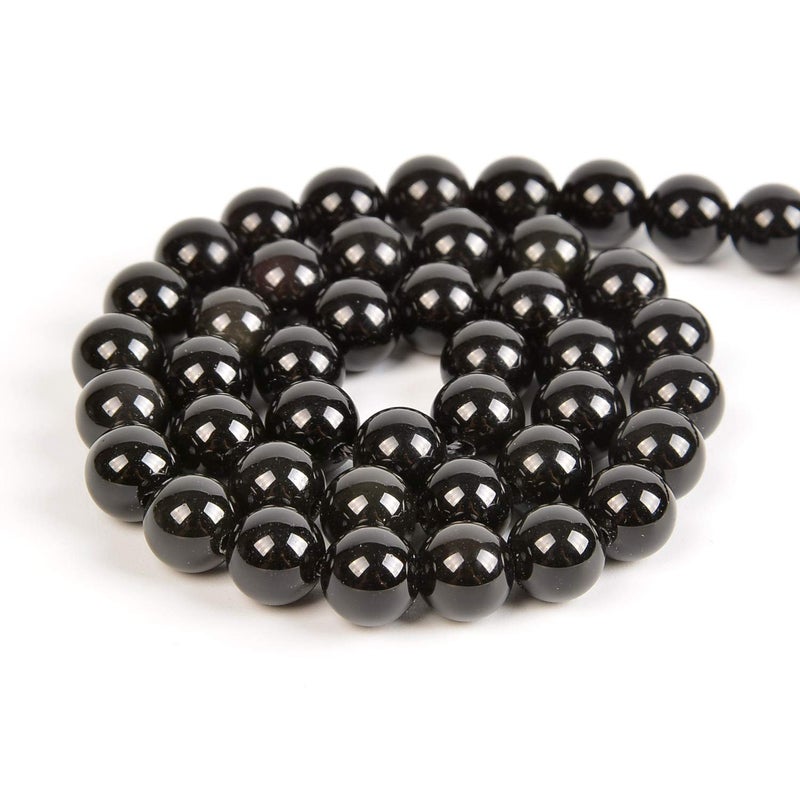 Nancybeads خرز نانسي 45 قطعة 8 مم من حجر الأوبسيديان الأسود الطبيعي كرات فضفاضة لصنع المجوهرات 15.5" 1 خيط (أوبسيديان الأسود، 8 مم 45 خرز) - Image 2